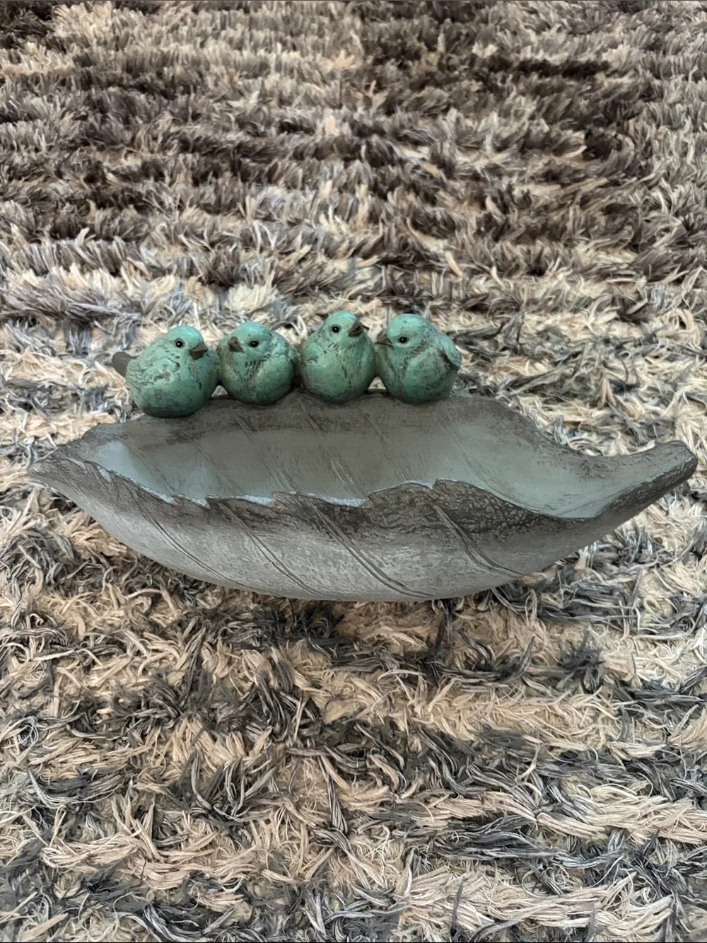 Leaf Container Dish with Four Blue Bird Figurines Home Office Decor Accent